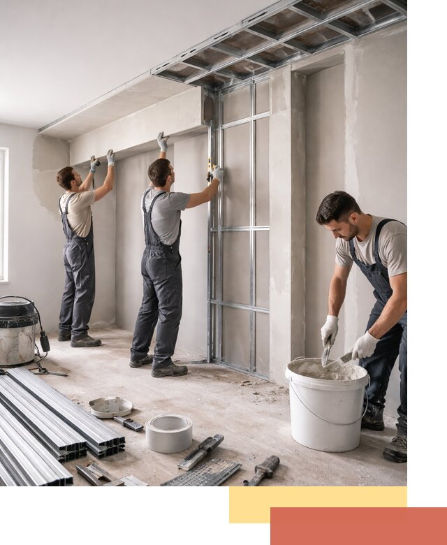 Монтаж потолка из гипсокартона с нишей в Ухте