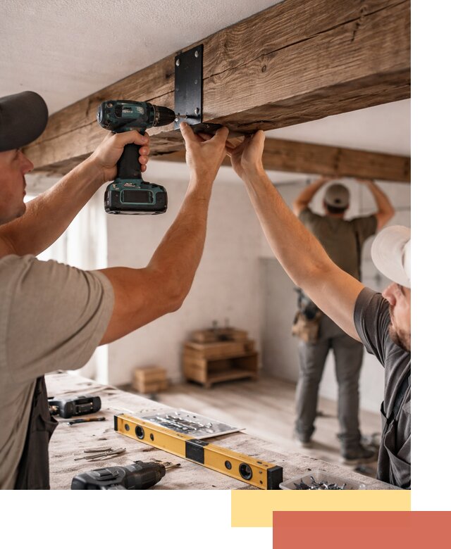 Монтаж декоративных потолочных балок в Ухте